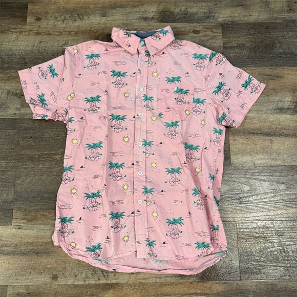 Eighty Eight Pink Hawaiian Graphic Print Short Sleeve Camp Shirt M Cruise Resort - Picture 1 of 7